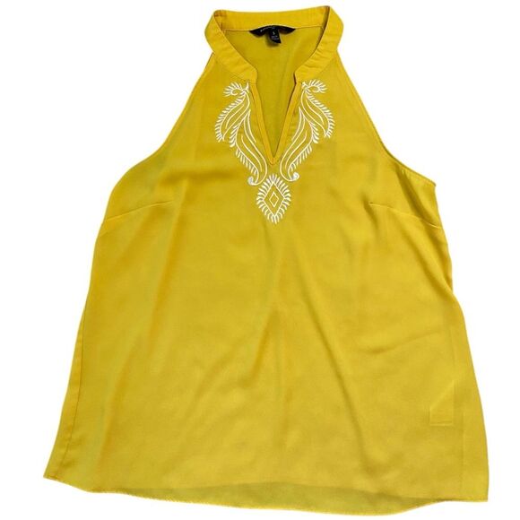 Banana Republic Yellow and White Embroidered Sleeveless Halter Neck Blouse - Picture 1 of 7